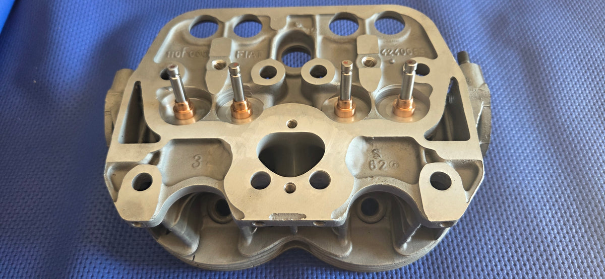 MODIFIED FIAT 500 CYLINDER HEAD WITH 34mm EXHAUST, 40mm INTAKE VALVES, AND 7mm STEEL STEMS